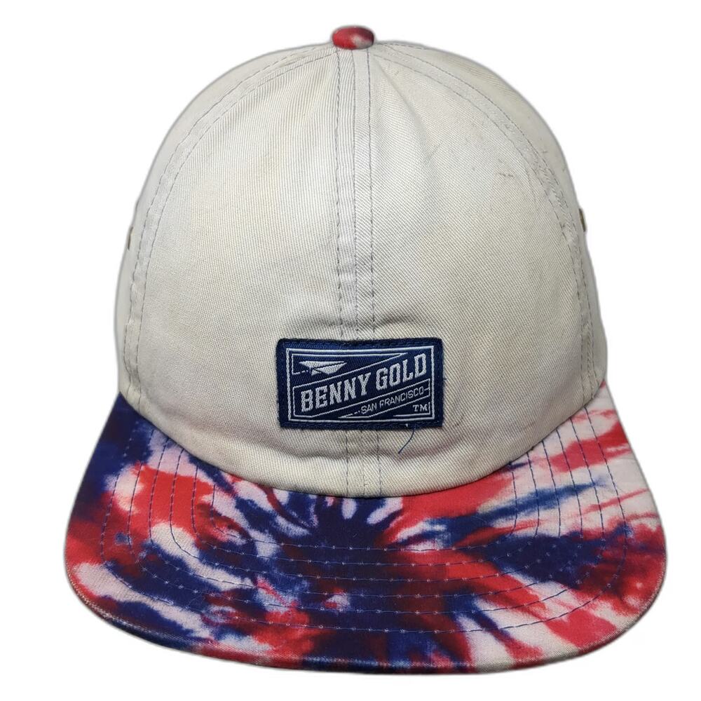 Benny Gold Baseball Cap Beige OSFM Tie-Dye Brim Slideback Flat Bill Patch Hat